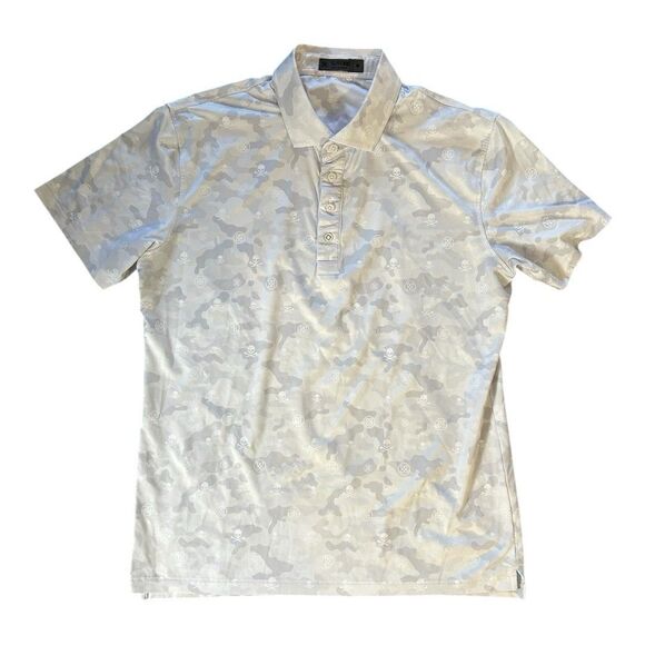 G/FORE Performance Fabric Camo Skulls Mens Medium Tech Polo Golf Shirt White - Picture 2 of 10
